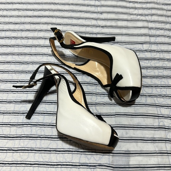 BALLIN open toe white and black with ribbons heel size Euro 37.5 US size 7.5 - Picture 4 of 16